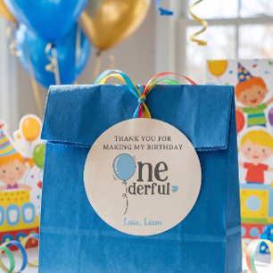 Mr Onederful Birthday Blue Balloon Thank You Classic Round Sticker