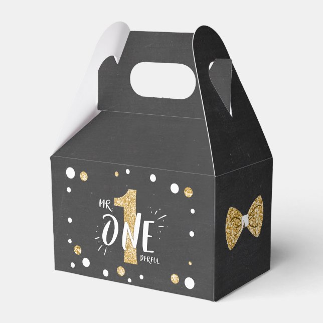 Mr Onederful Birthday Favour Box Bow Tie Black Gol (Front Side)