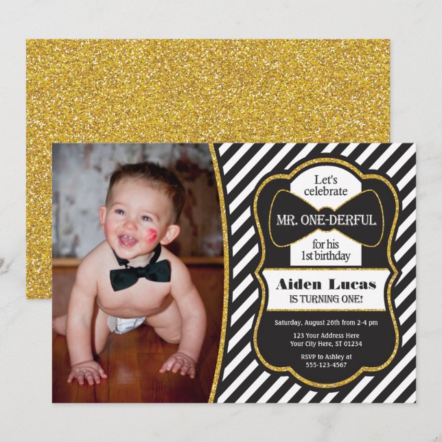 Mr. ONEderful Birthday Invitation with Photo (Front/Back)