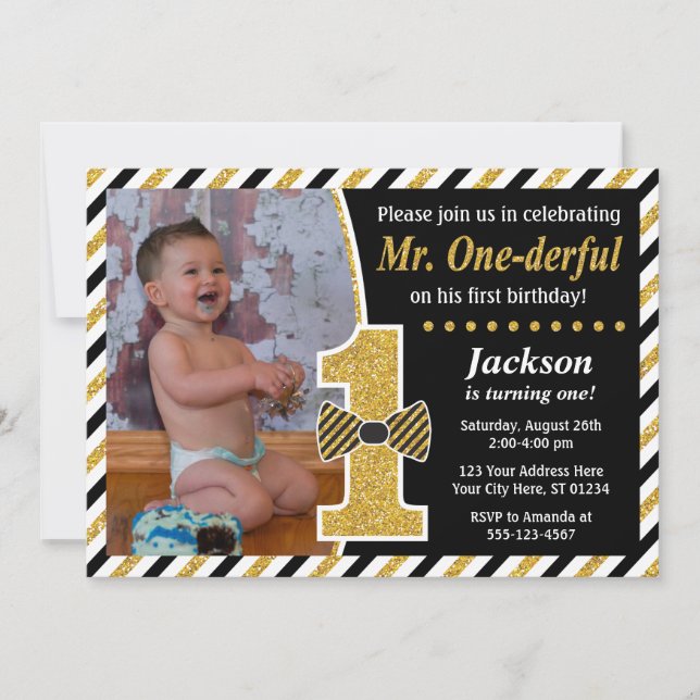 Mr. ONEderful Birthday Invitation with Photo (Front)