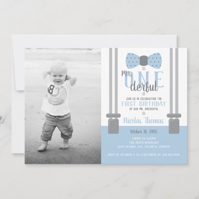 Mr. ONEderful Birthday Party Invitation (Front)