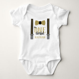 Mr ONEderful Birthday Shirt in Black and Faux Gold