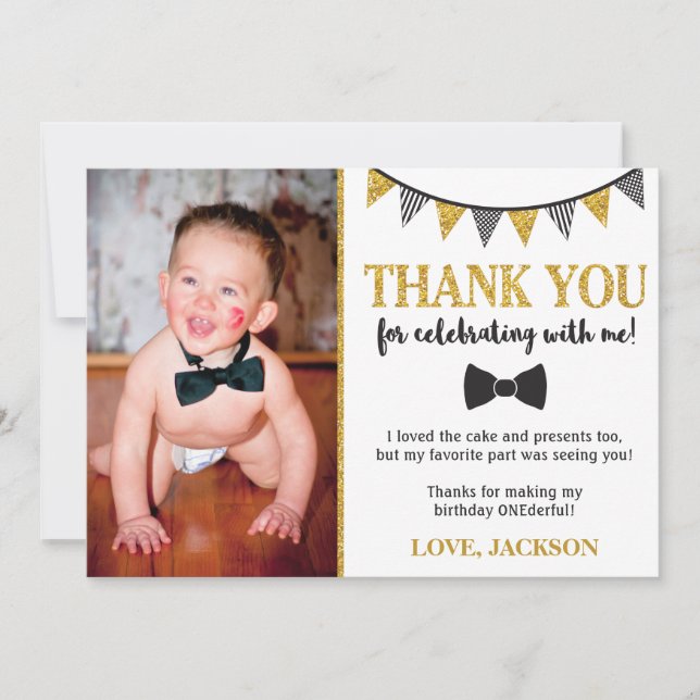 Mr. ONEderful Birthday Thank You Card with Photo (Front)