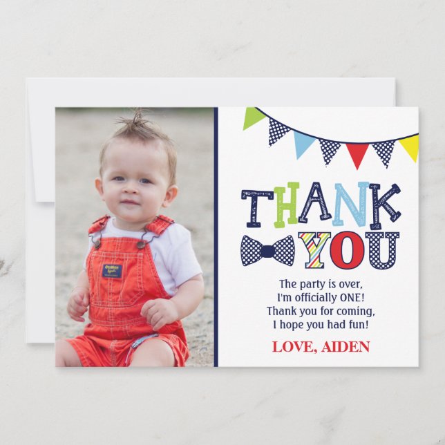 Mr. ONEderful Birthday Thank You Card with Photo (Front)