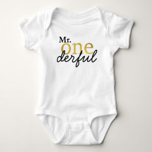 Mr Onederful Black and Faux Gold Baby Shirt