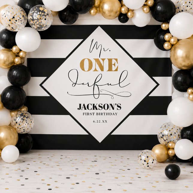 Mr. Onederful Black and White Striped Backdrop Tapestry (Mr. Onederful Black and White Striped Backdrop)