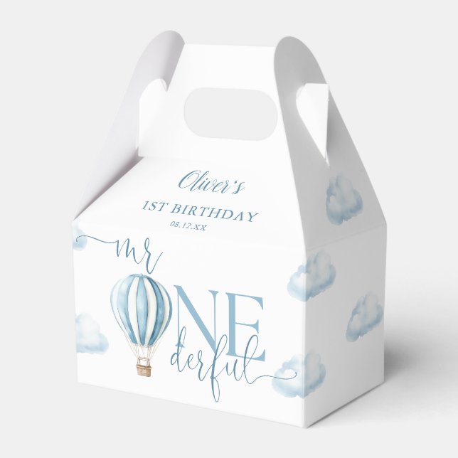 Mr Onederful Blue Balloon Boy 1st Birthday Favor Box (Front Side)