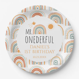 MR Onederful Boho Rainbow First Birthday  Paper Plate