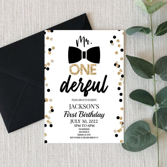 Mr. ONEderful Bowtie 1st First Birthday Party Invitation (Creator Uploaded)