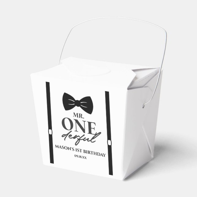 Mr. ONEderful Bowtie First 1st Birthday Party Favor Box (Front Side)