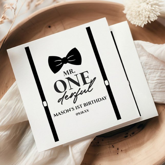 Mr. ONEderful Bowtie First 1st Birthday Party Napkin (Creator Uploaded)