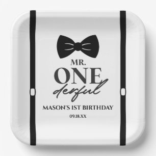 Mr. ONEderful Bowtie First 1st Birthday Party Paper Plate