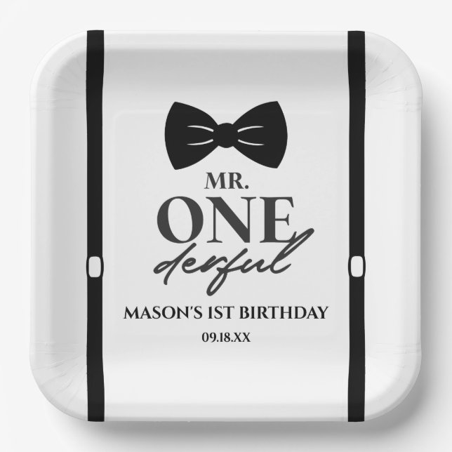 Mr. ONEderful Bowtie First 1st Birthday Party Paper Plate (Front)