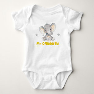 Mr Onederful First 1st Birthday Party Boy Elephant Baby Bodysuit