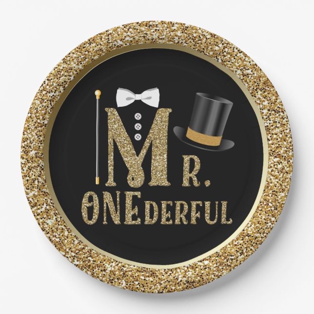 Mr ONEderful First Birthday Paper Plates (Front)