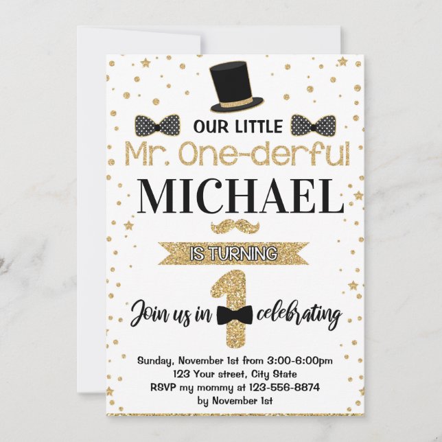 Mr Onederful First Birthday Party Invitation 20-12 (Front)