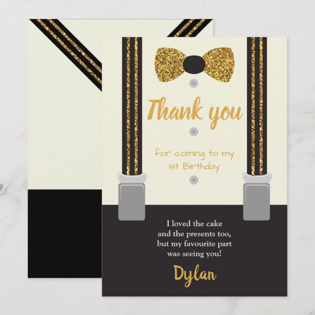 Mr Onederful gold and black bow tie Invitation (Front/Back)