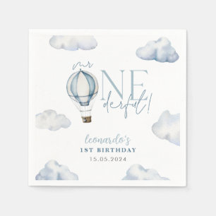 Mr ONEderful Hot Air Ballon Boy 1st Birthday Blue Napkin