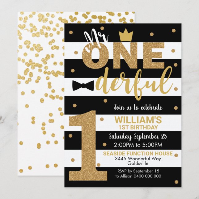 Mr Onederful Invitation 1st Birthday Boy (Front/Back)