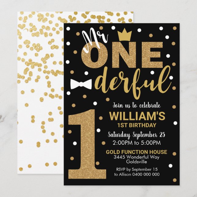 Mr Onederful Invitation Black and Gold (Front/Back)
