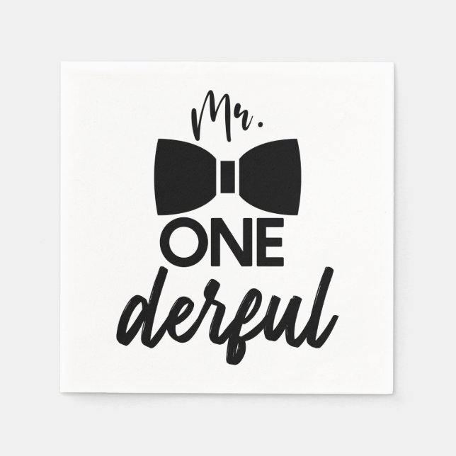 Mr. ONEderful Mr Wonderful First 1st Birthday Napkin (Front)
