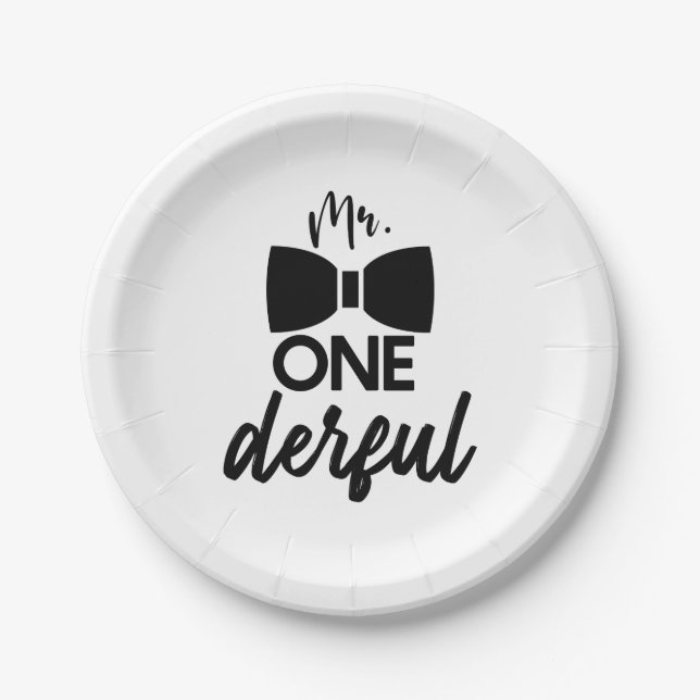 Mr. ONEderful Mr Wonderful First 1st Birthday Paper Plate (Front)