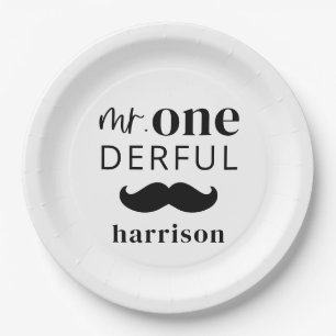 Mr Onederful Name with Moustache Paper Plate