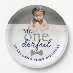 Mr Onederful Navy & Silver Birthday Paper Plates