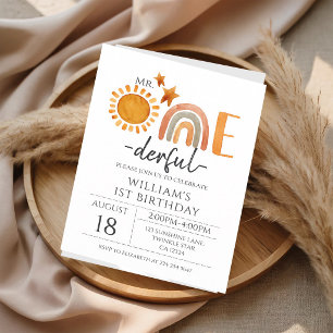 Mr. Onederful Rainbow Sunshine Boy 1st Invitation