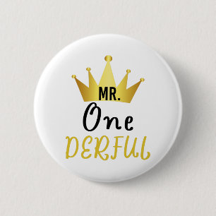 Mr Onederful T-Shirt Boys First Birthday Shirt 1st 2 Inch Round Button