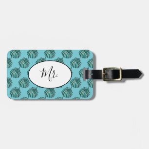 Mr Palm Print Turquoise Luggage Tag