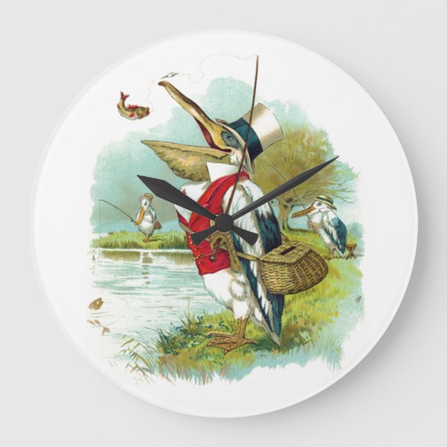 MR PELICAN FISHING LARGE CLOCK (Front)