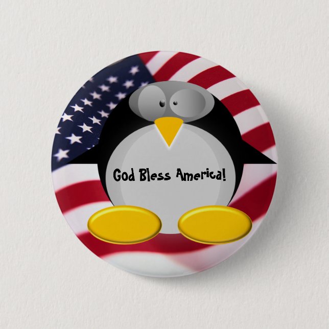 Mr.Penguin - God Bless America 2 Inch Round Button (Front)