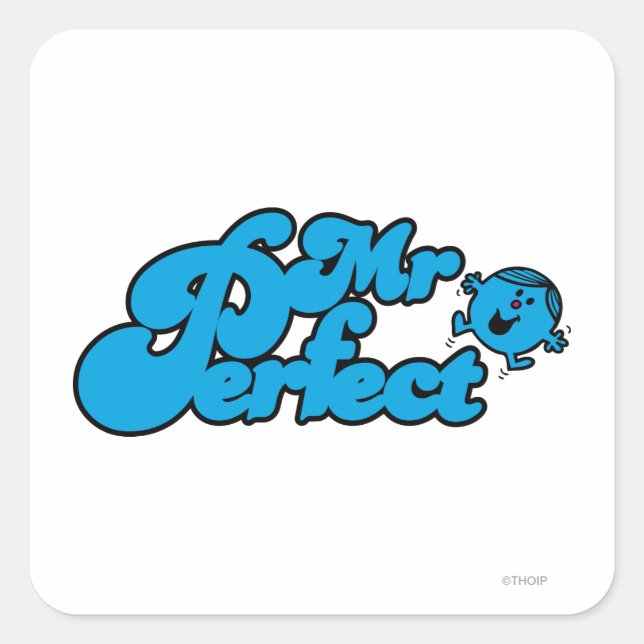 Mr. Perfect | Large Blue Letters Square Sticker (Front)