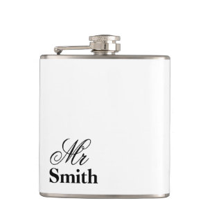 Mr Personalized Name White Black Hip Flask