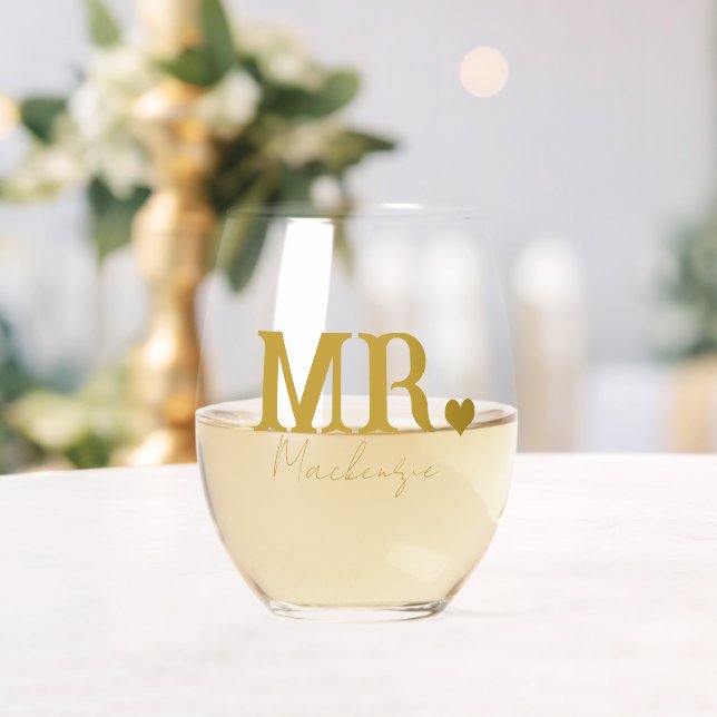 Mr Personalized Newly Weds Stemless Wine Glass (Insitu (Wedding))