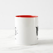 Mr. Red Santa Hat Monogram Holiday Two-Tone Coffee Mug (Center)