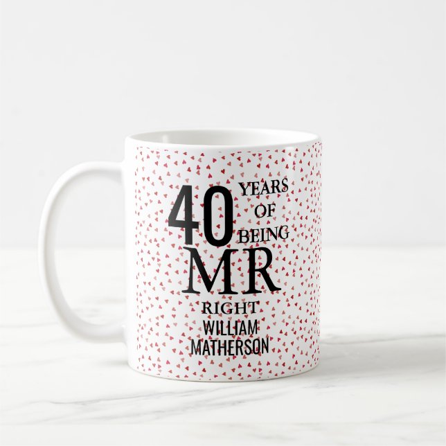 Mr Right Fun 40th Anniversary Ruby Hearts Coffee Mug (Left)