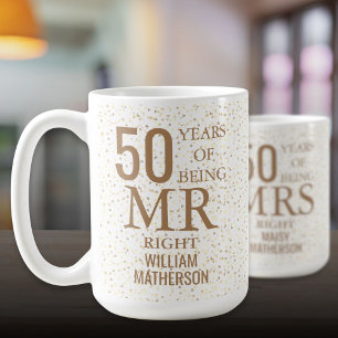Mr Right Fun 50th Wedding Anniversary Gold Hearts Coffee Mug
