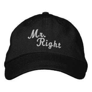 Mr Right Scroll Text Black And White Embroidered Hat