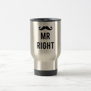 Mr. right text design with moustache travel mug