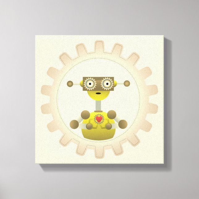 Mr. Robot with Steampunk Gear Heart Canvas Print (Front)