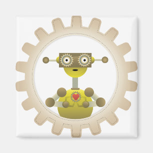 Mr. Robot with Steampunk Gear Heart Magnet