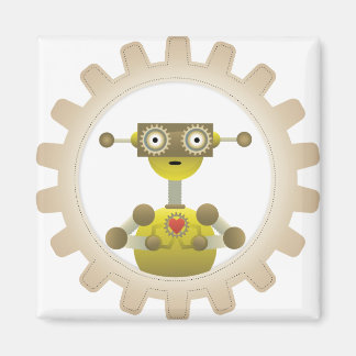Mr. Robot with Steampunk Gear Heart Magnet