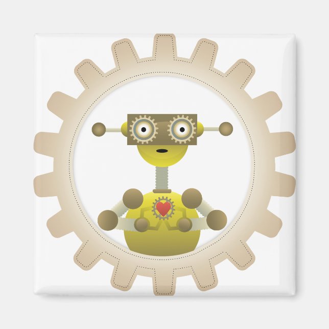 Mr. Robot with Steampunk Gear Heart Magnet (Front)