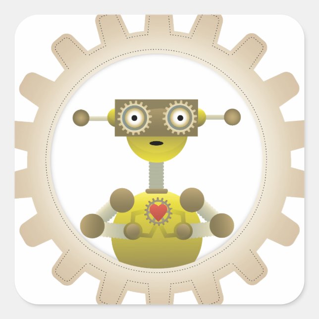 Mr. Robot with Steampunk Gear Heart Sticker (Front)