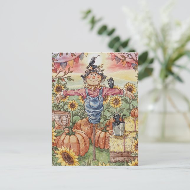 "Mr. Scarecrow" – Cute Halloween Illustration Postcard (Standing Front)
