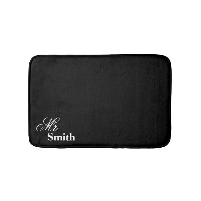 Mr Smith Black White Add your own Name Bath Mat (Front)