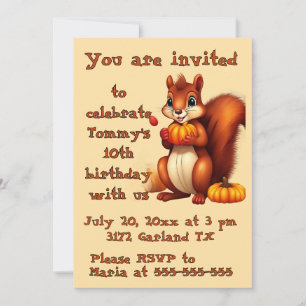 Mr. Squirrel Fall Birthday Party Invitation