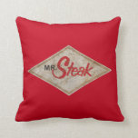 Mr. Steak Throw Pillow<br><div class="desc">Here's the beef!</div>